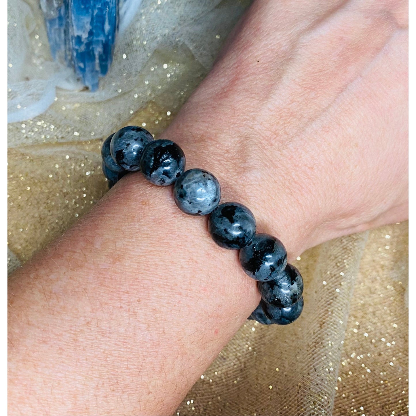 Midnight Moonrise Larvikite Crystals - Large Bead Bracelet