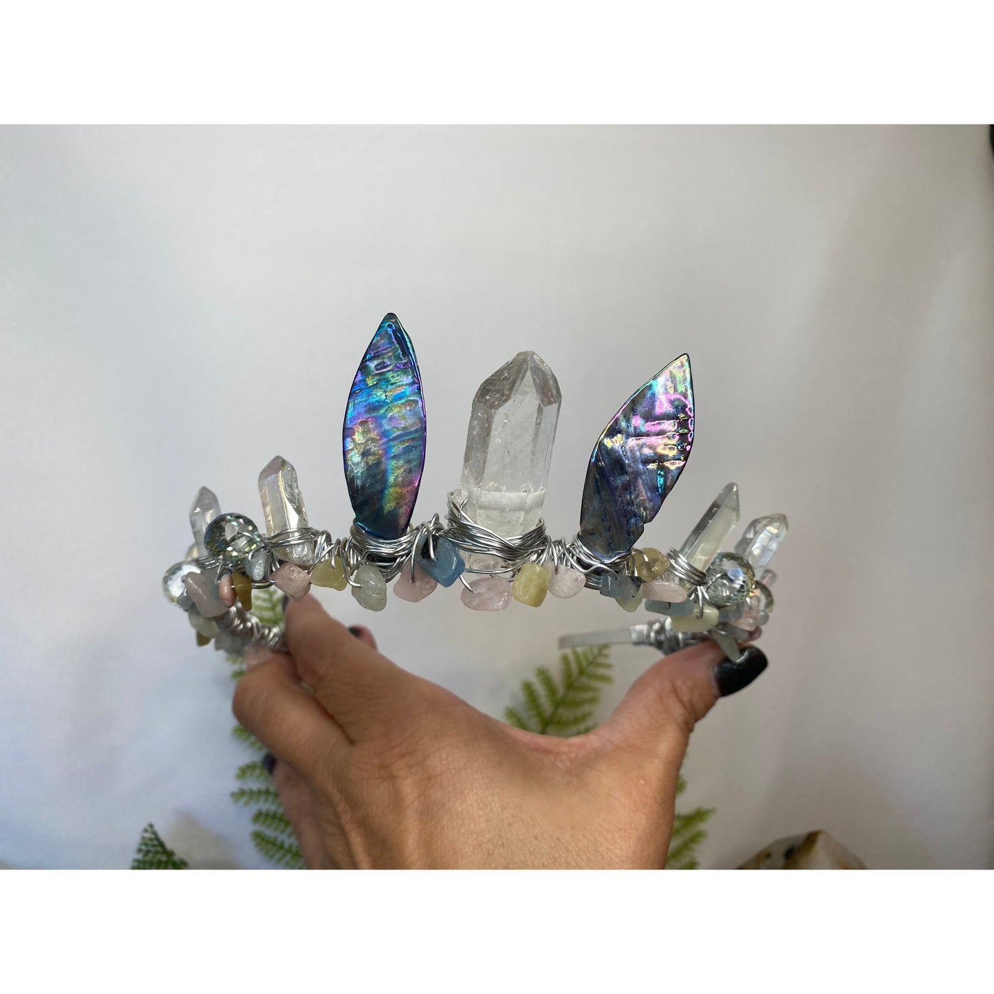 Quartz, Morganite & Abalone Shell Mermaid Crown