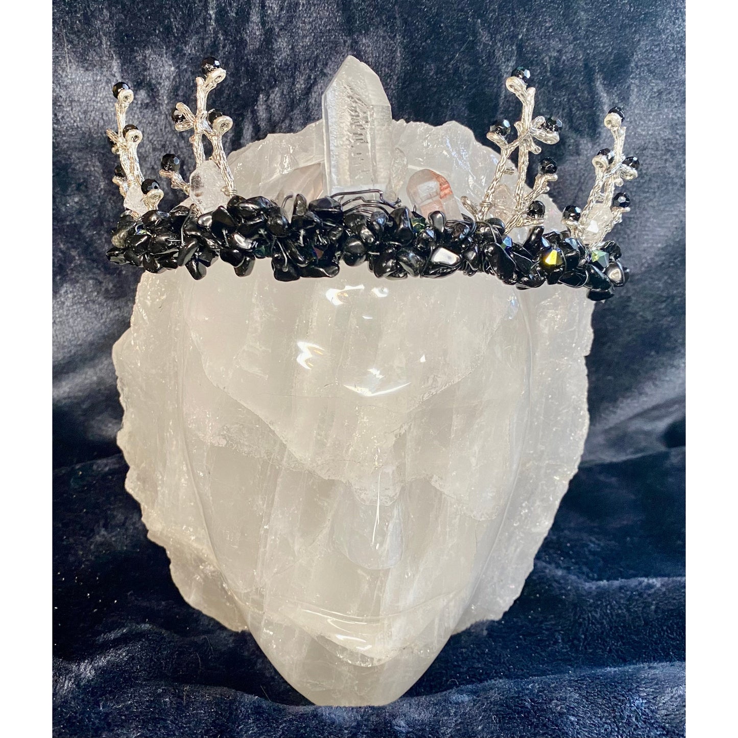 Quartz, Herkimer Diamond & Black Jasper Queen Crown