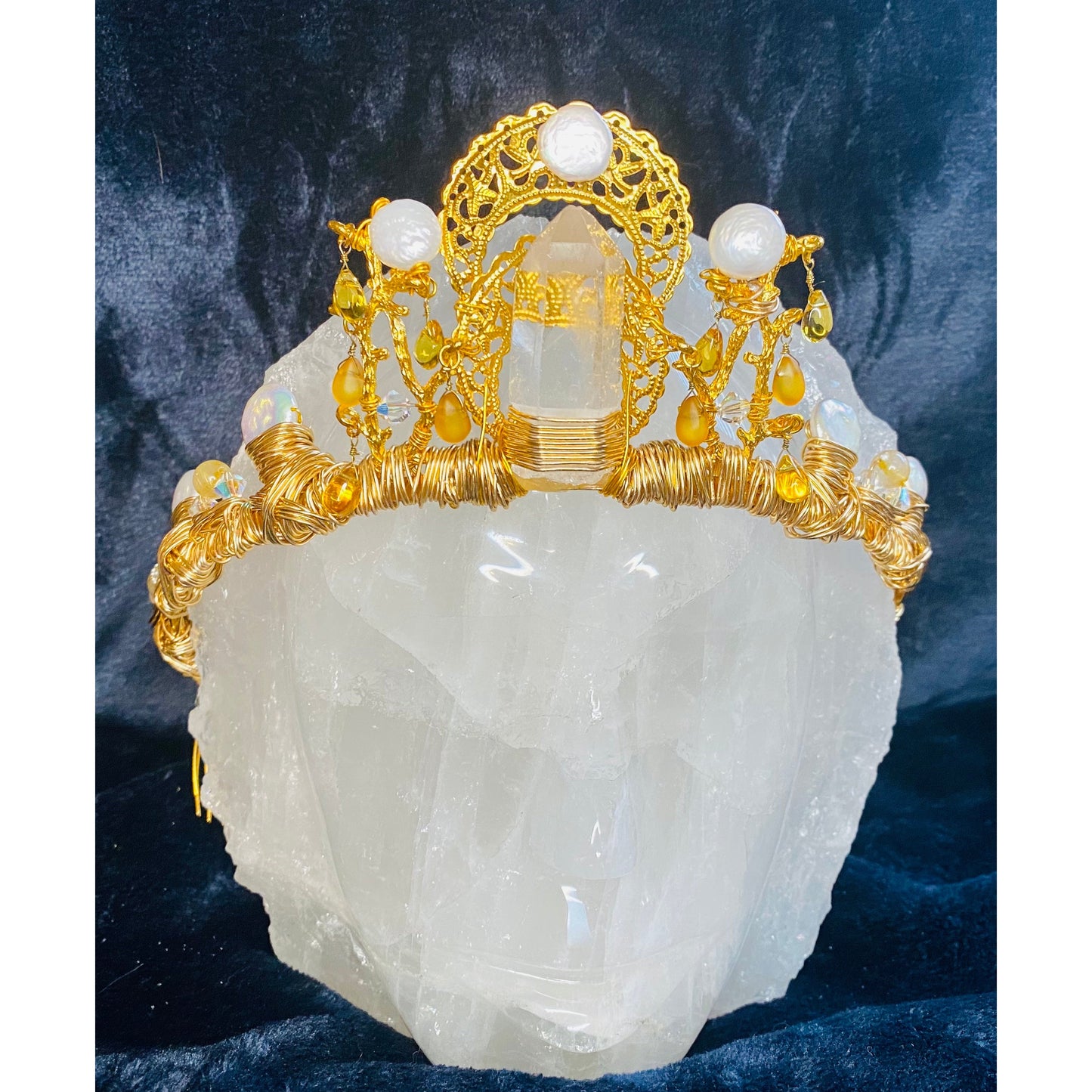 Quartz, Pearl, Rutilated Quartz Queen Crown