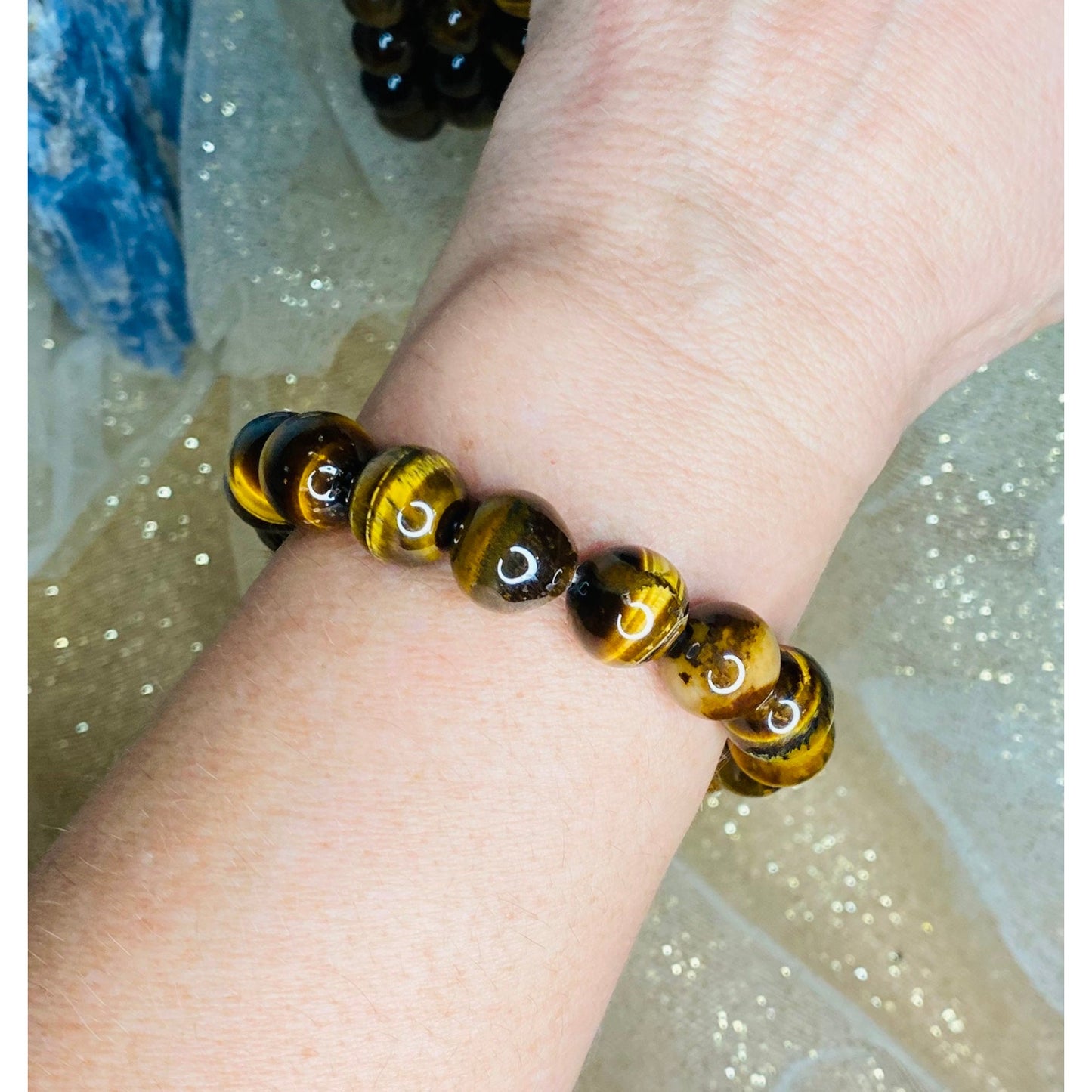 Majestic Tiger Eye 12mm Bead Crystal Bracelet for Strength