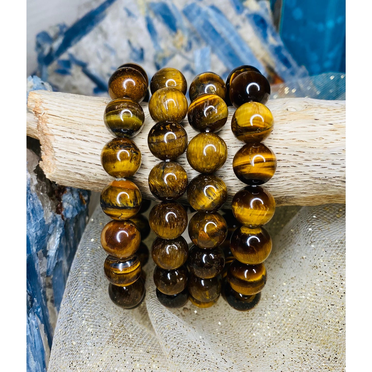 Majestic Tiger Eye 12mm Bead Crystal Bracelet for Strength