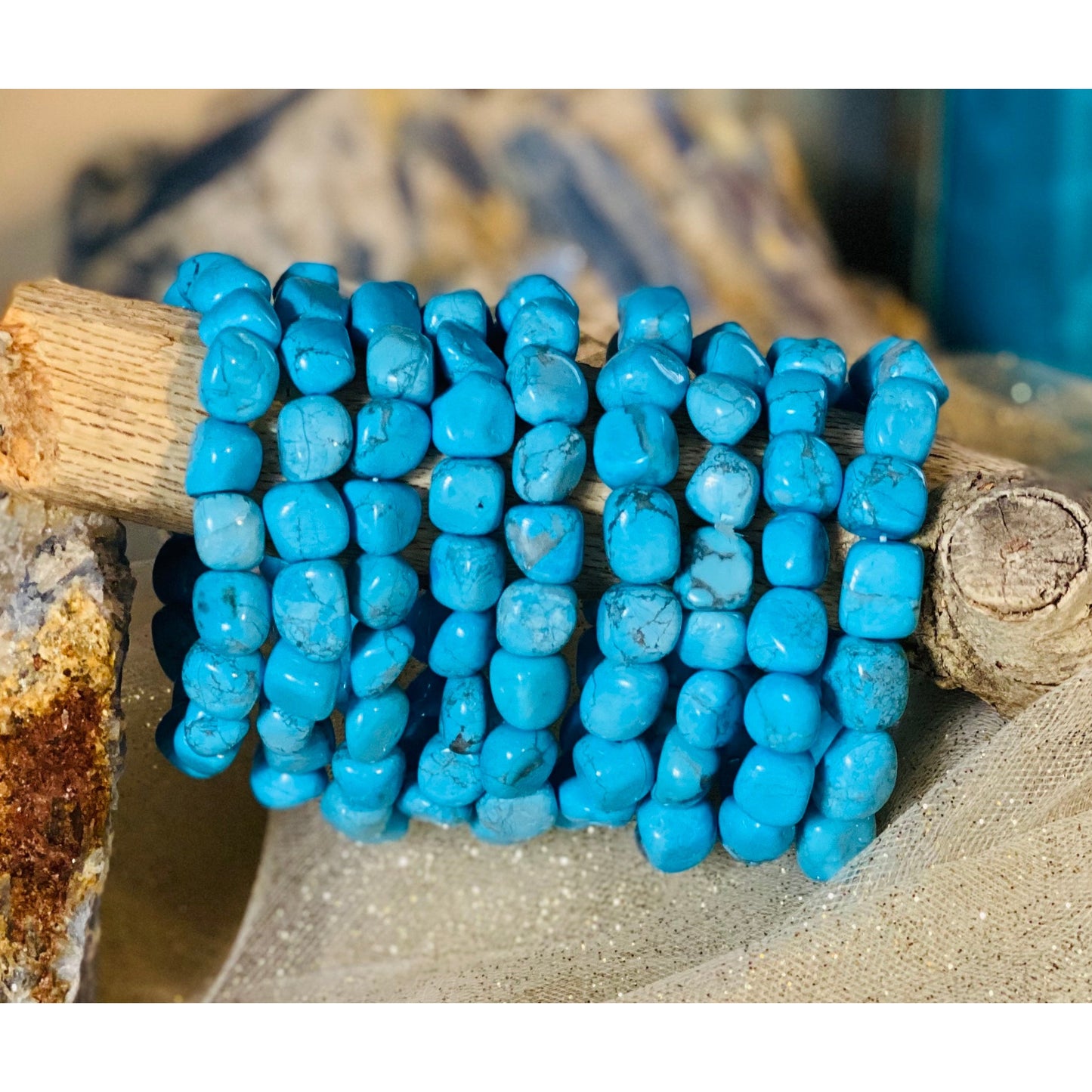 Natural Turquoise Howlite Chunk Crystal Bracelet for Calming