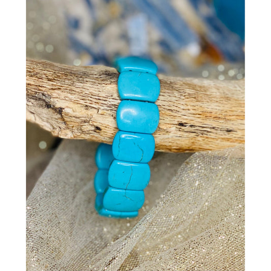 Tranquil Oasis Turquoise Howlite Rectangular Bead Crystal Bracelet